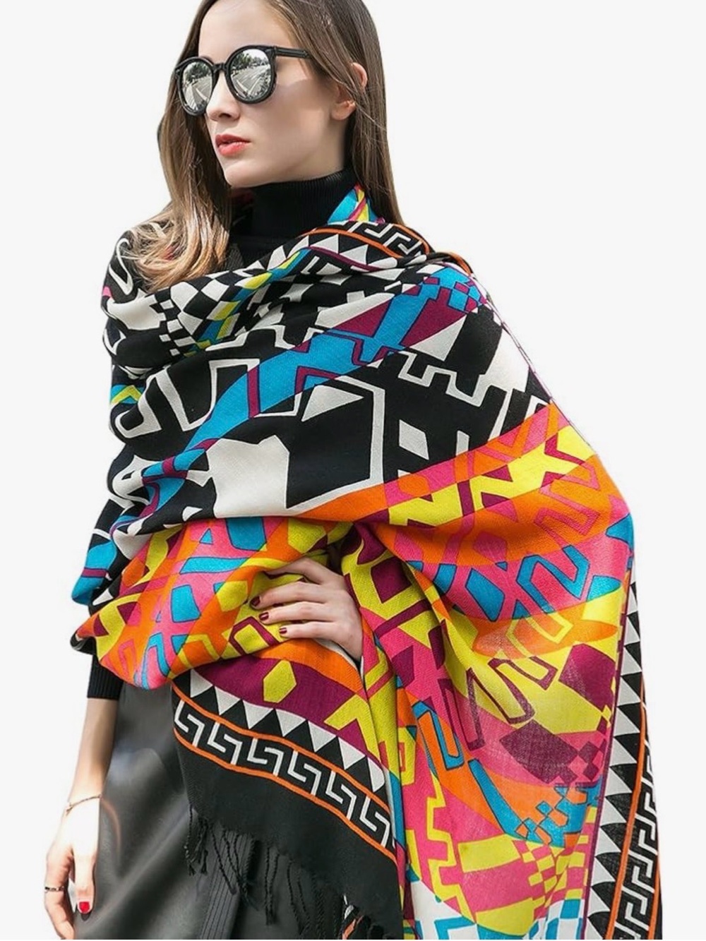 DANA XU 100% Merino Wool Extra Large Pashmina Shawl for Women 96"x43" Oversized